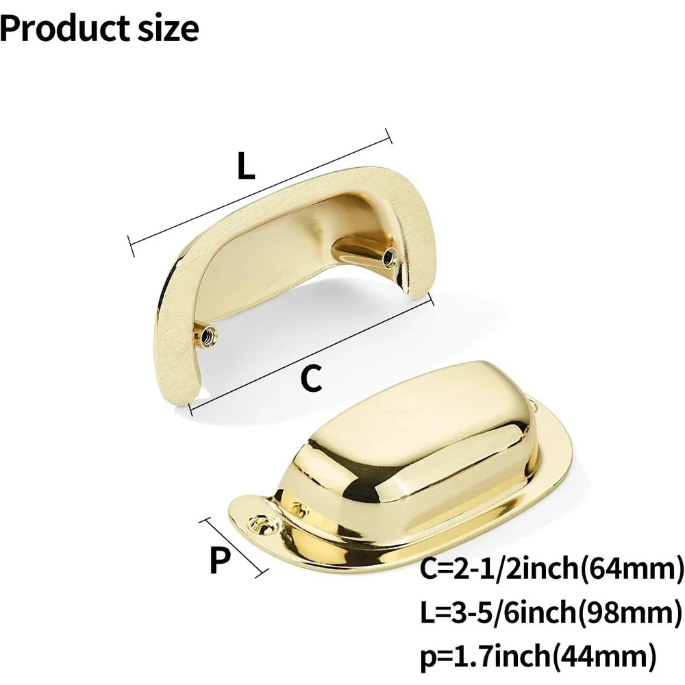 10‎ Pack 64mm Retro Polished Brass Gold Bin Cup Drawer Pulls Cabinet Handles